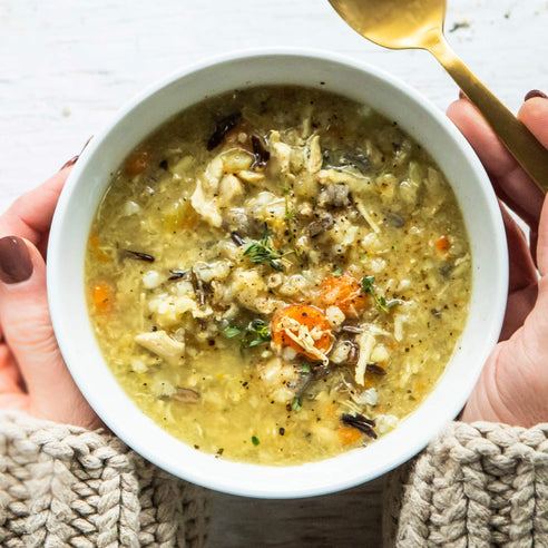 Chicken and Wild Rice Soup with Rolls